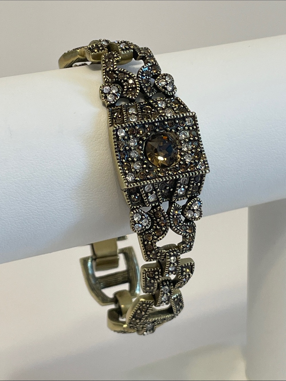 Heidi Daus Vintage-Inspired Olivine Crystal Art Deco Panel Link Bracelet